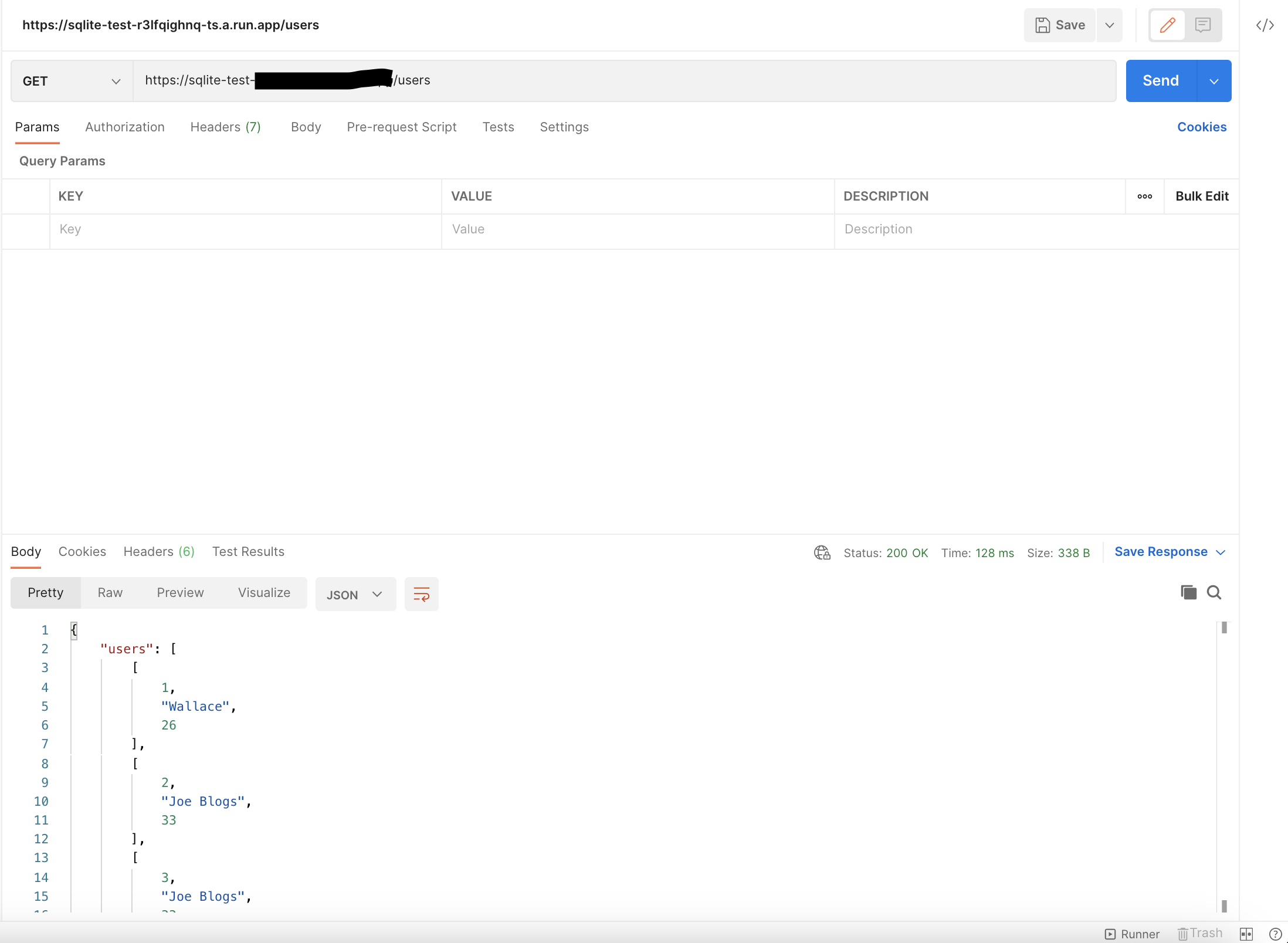 Getting users using the Cloud Run service
