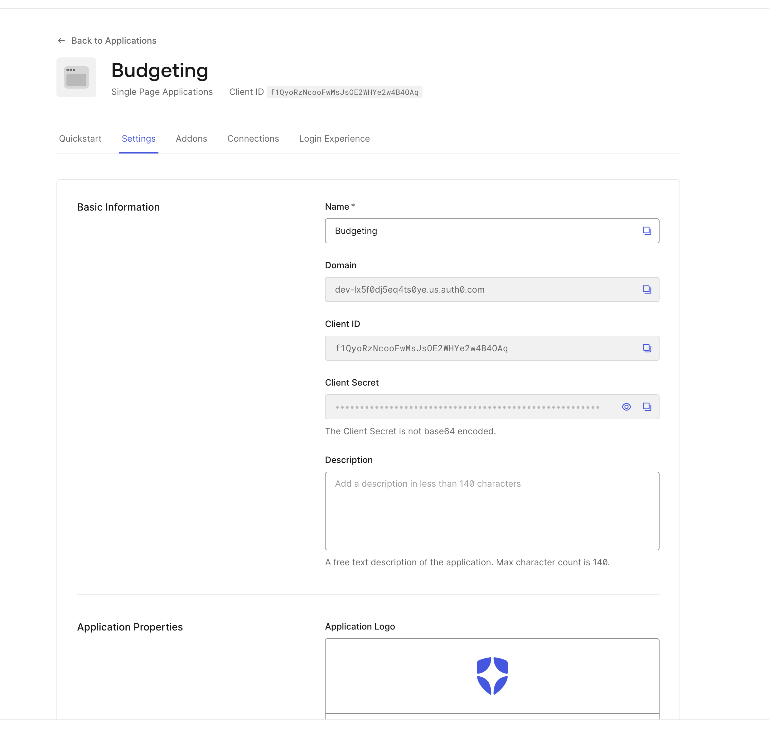 Note the domain, client ID, and client secret